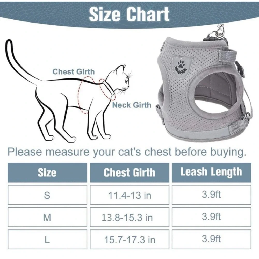Gray Reflective Cat No Escape Harness